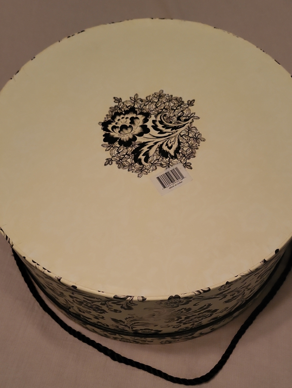 Decorative Floral Storage Hat Box - Black & Cream - Picture 2 of 4